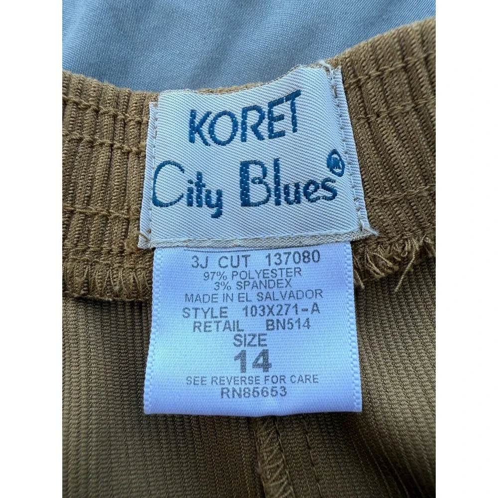Koret‎ City Blues Womens Faux Corduroy Pants Size 14 Elastic Waist Straight Leg
